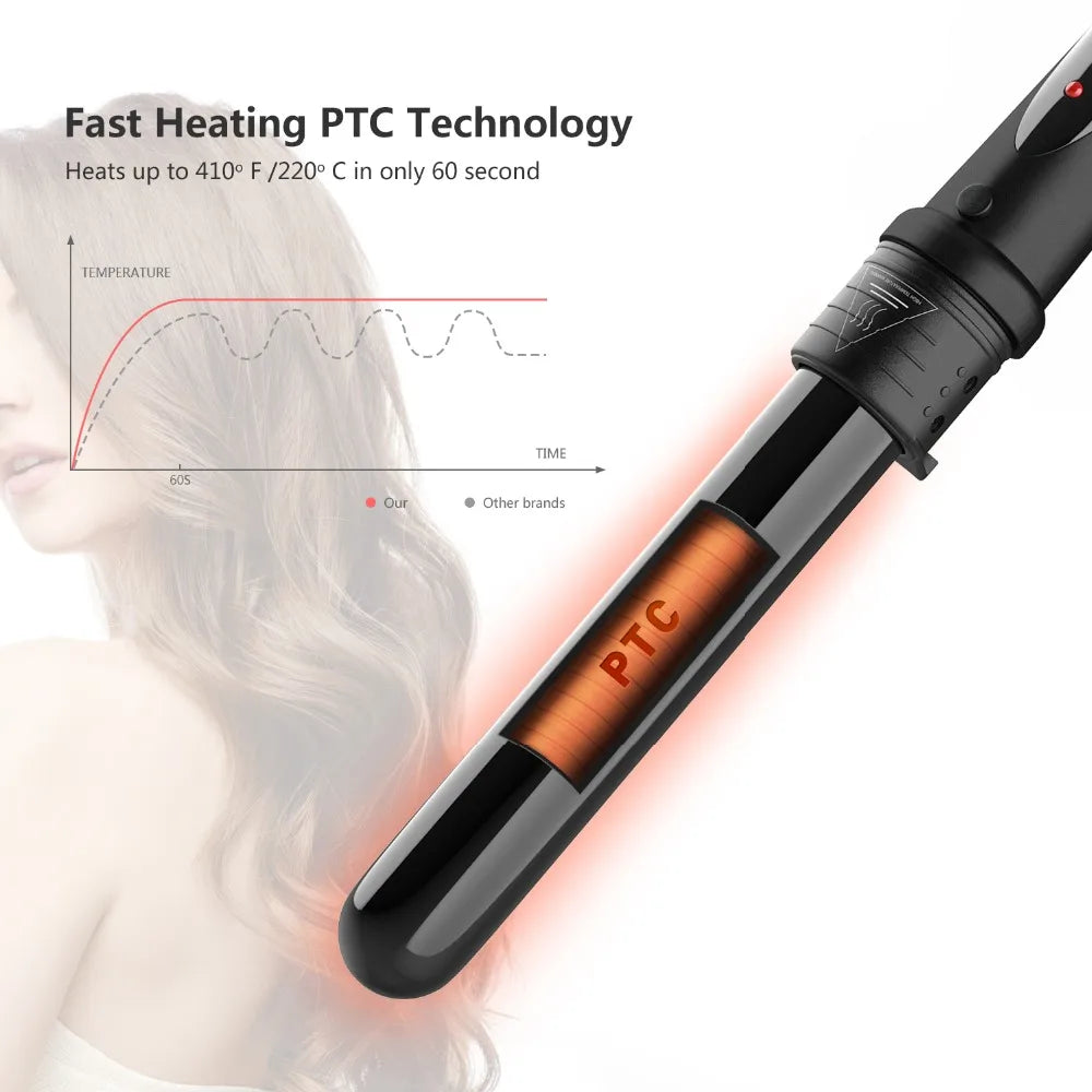 Interchangeable Curling Wand Kit, Black 5-in-1 Hair Styler with Ceramic Tourmaline Reference, Five Curling Tubes, 19mm, 25mm and 32mm Size Labels and Swivel Cord