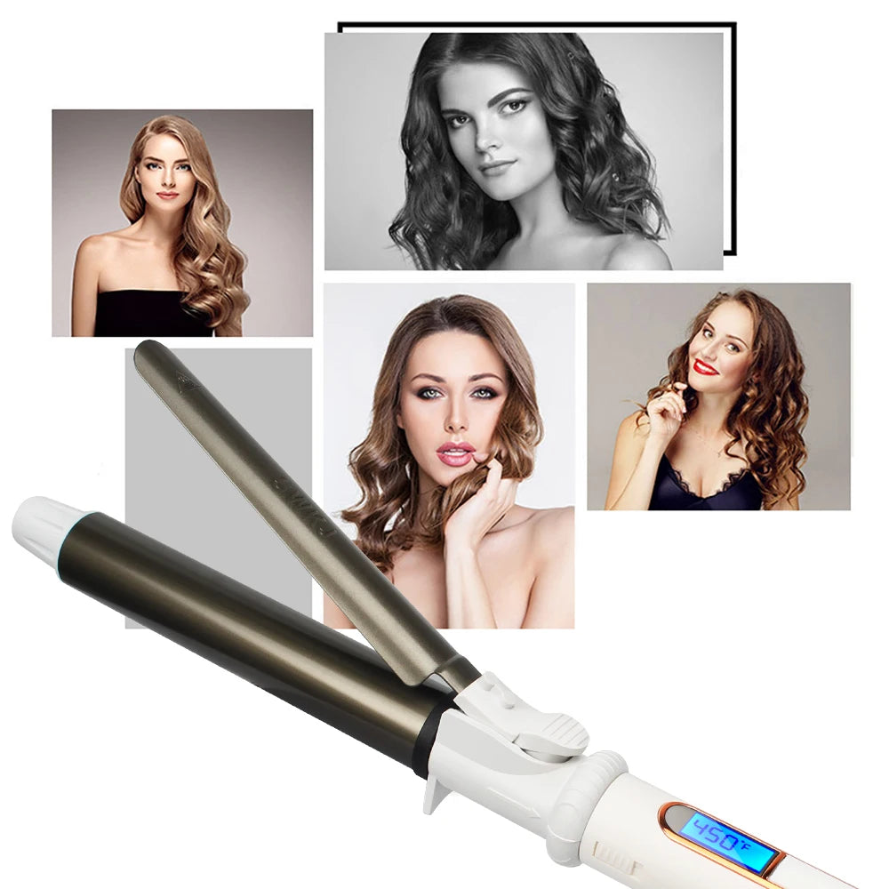 USHOW Ceramic Curling Iron, Single-Barrel Hair Styler with Separate 9mm to 45mm Diameter Selections and AU, UK, EU or US Regional Plug Options