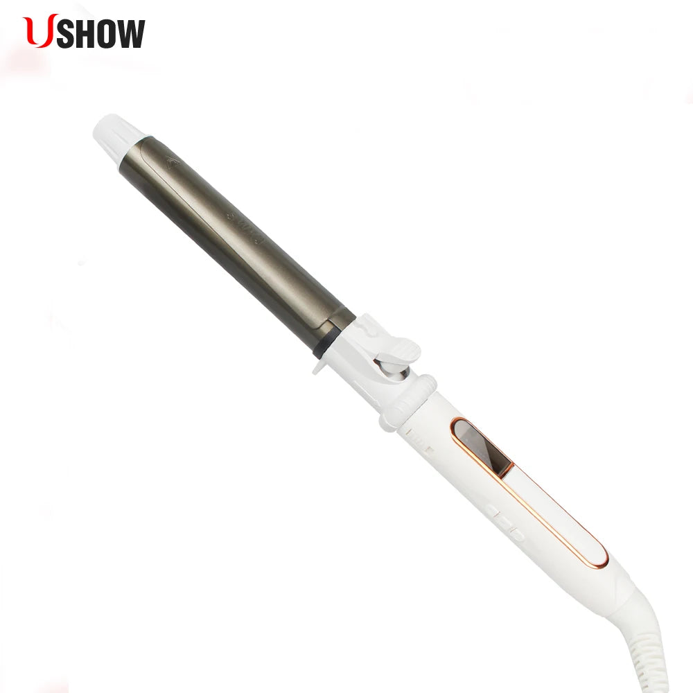 USHOW Ceramic Curling Iron, Single-Barrel Hair Styler with Separate 9mm to 45mm Diameter Selections and AU, UK, EU or US Regional Plug Options