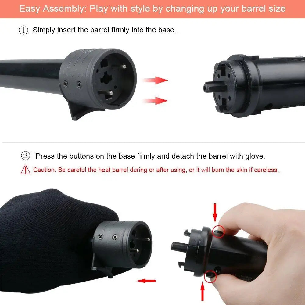 Interchangeable Curling Wand Kit, Black 5-in-1 Hair Styler with Ceramic Tourmaline Reference, Five Curling Tubes, 19mm, 25mm and 32mm Size Labels and Swivel Cord