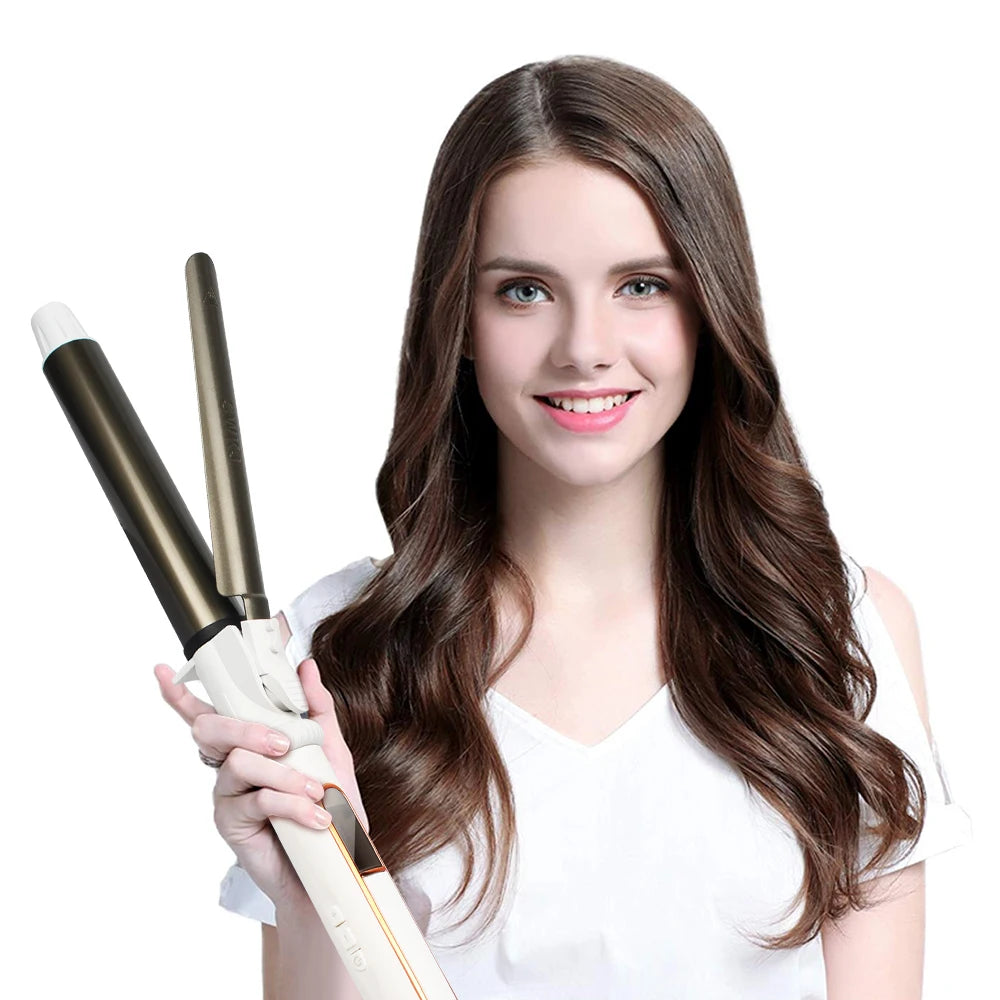 USHOW Ceramic Curling Iron, Single-Barrel Hair Styler with Separate 9mm to 45mm Diameter Selections and AU, UK, EU or US Regional Plug Options
