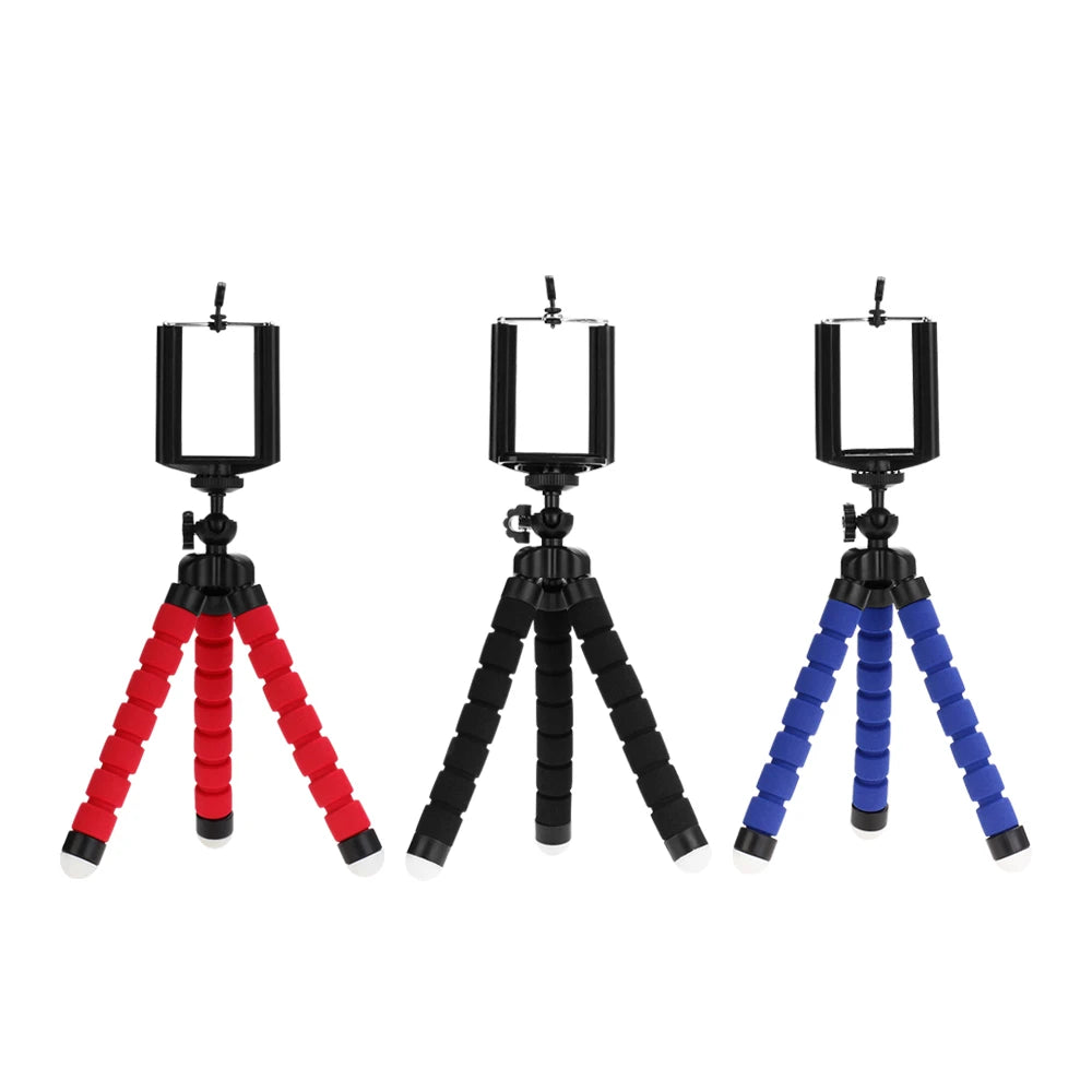 Mini Phone Tripod with Flexible Legs, Rubberized Rings and Removable Camera Link, Blue, Black or Red with Selected Remote Options for Tabletop Photography