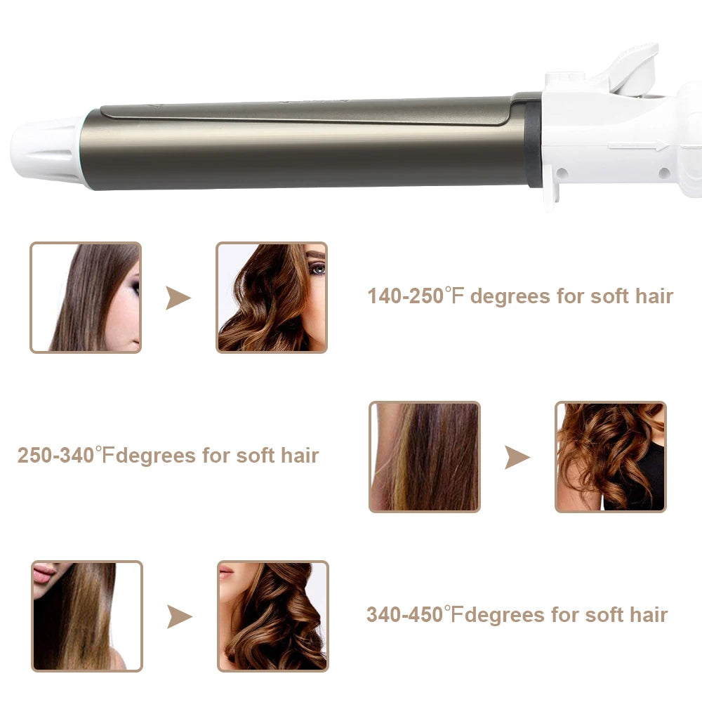 USHOW Ceramic Curling Iron, Single-Barrel Hair Styler with Separate 9mm to 45mm Diameter Selections and AU, UK, EU or US Regional Plug Options