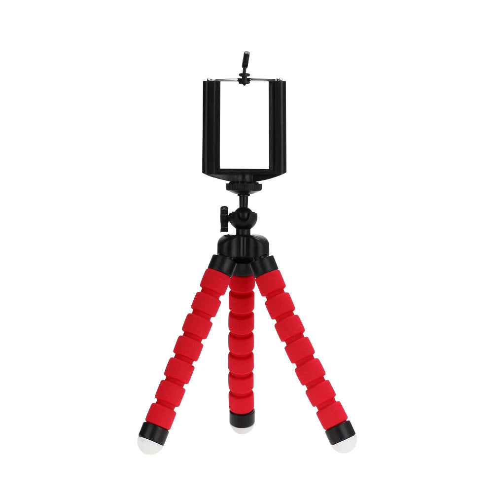 Mini Phone Tripod with Flexible Legs, Rubberized Rings and Removable Camera Link, Blue, Black or Red with Selected Remote Options for Tabletop Photography