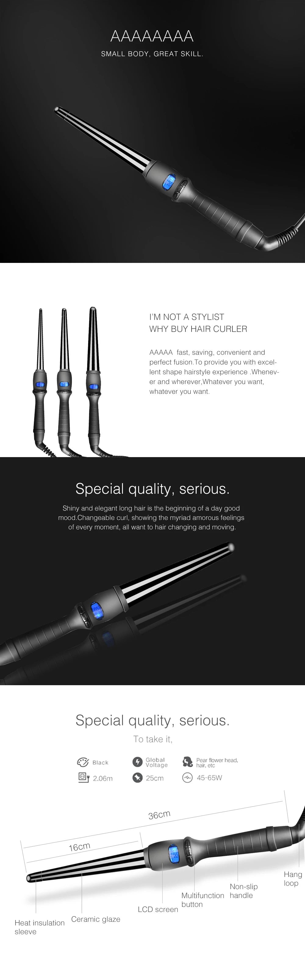 Conical Curling Wand with Ceramic Glaze and Digital Temperature Display, 19mm 25mm or 32mm Options, Adjustable Heat and Swivel Cord for Hair Styling