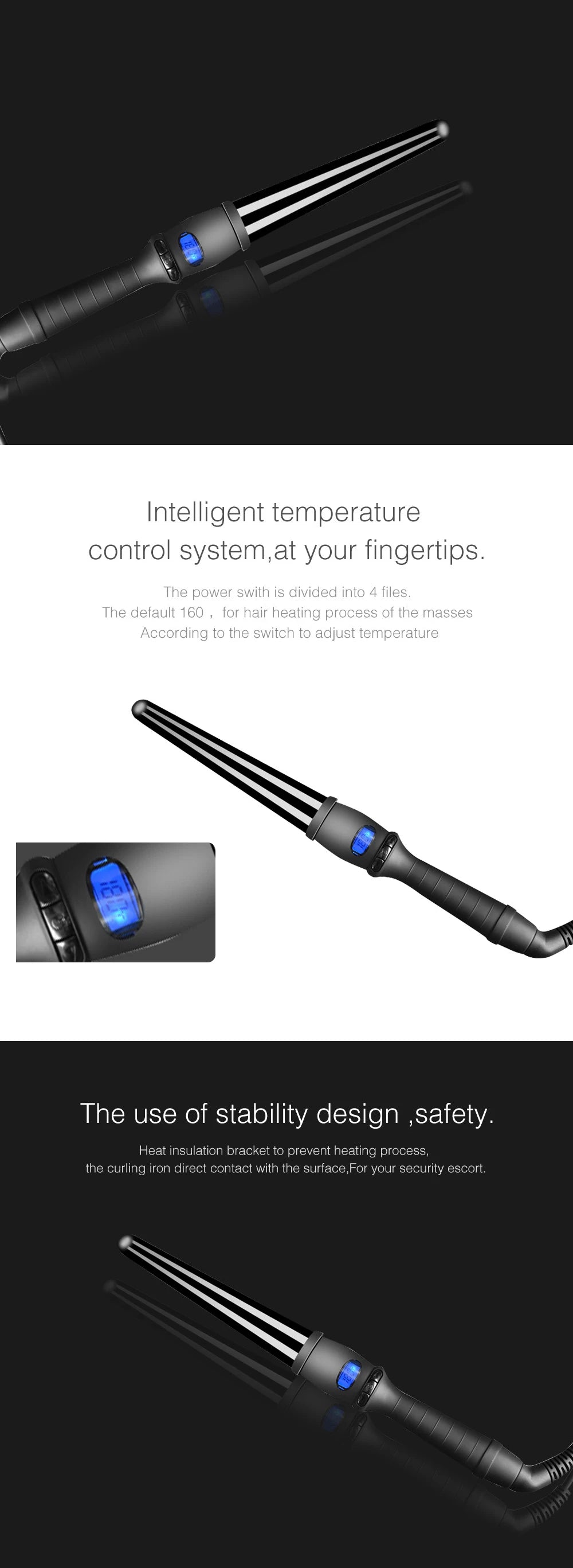 Conical Curling Wand with Ceramic Glaze and Digital Temperature Display, 19mm 25mm or 32mm Options, Adjustable Heat and Swivel Cord for Hair Styling
