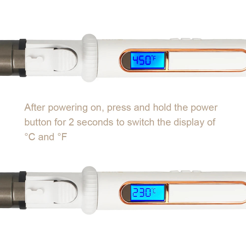 USHOW Ceramic Curling Iron, Single-Barrel Hair Styler with Separate 9mm to 45mm Diameter Selections and AU, UK, EU or US Regional Plug Options