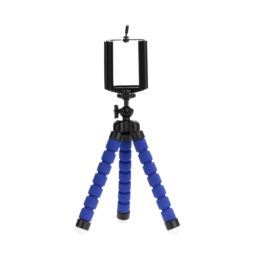 Mini Phone Tripod with Flexible Legs, Rubberized Rings and Removable Camera Link, Blue, Black or Red with Selected Remote Options for Tabletop Photography