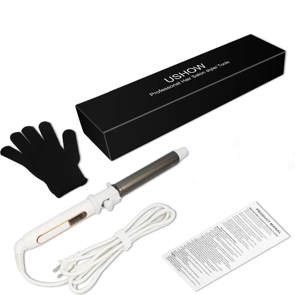 USHOW Ceramic Curling Iron, Single-Barrel Hair Styler with Separate 9mm to 45mm Diameter Selections and AU, UK, EU or US Regional Plug Options