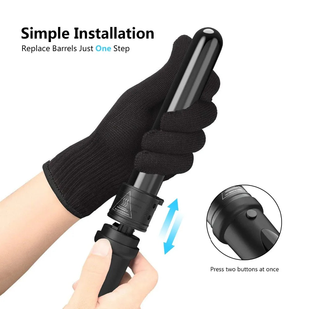 Interchangeable Curling Wand Kit, Black 5-in-1 Hair Styler with Ceramic Tourmaline Reference, Five Curling Tubes, 19mm, 25mm and 32mm Size Labels and Swivel Cord