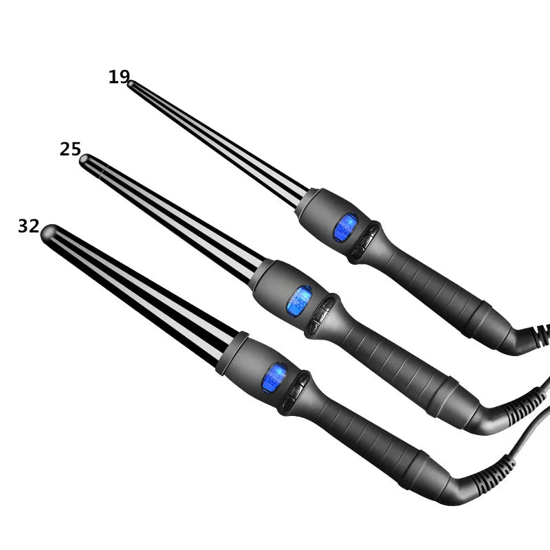 Conical Curling Wand with Ceramic Glaze and Digital Temperature Display, 19mm 25mm or 32mm Options, Adjustable Heat and Swivel Cord for Hair Styling