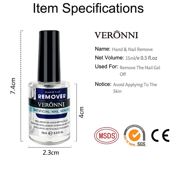 Gel Nail Polish Remover with Listed 15ml Bottle Size, Magic Remover Reference and Single or Two-Piece Selection Labels for Adult Manicure Removal