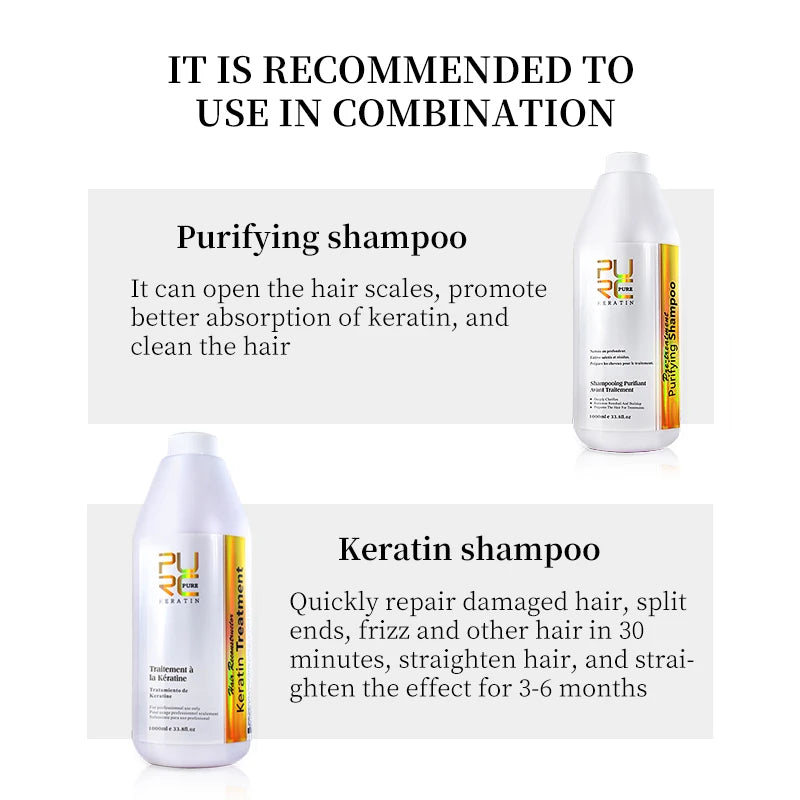 Purifying Shampoo and Daily Conditioner Options by PURC, 100ml 300ml or 1000ml Hair Care Selections for Cleansing, Conditioning and Keratin Routine Support