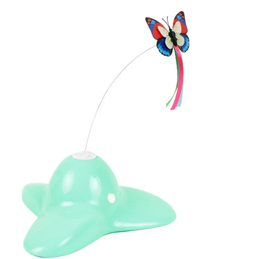 Automatic Butterfly Cat Toy with Rotating Flutter Teaser, AA Battery-Powered Indoor Pet Play Toy in White, Green or Yellow with Butterfly Option