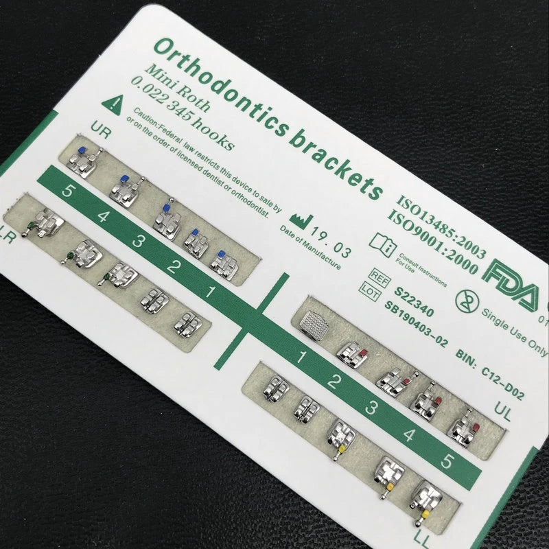 Dental Braces Brackets, 200-Piece Metal Orthodontic Supply in 10 Packs with Roth, MBT and Edgewise Model Options and Listed 022 Slot for Professional Use