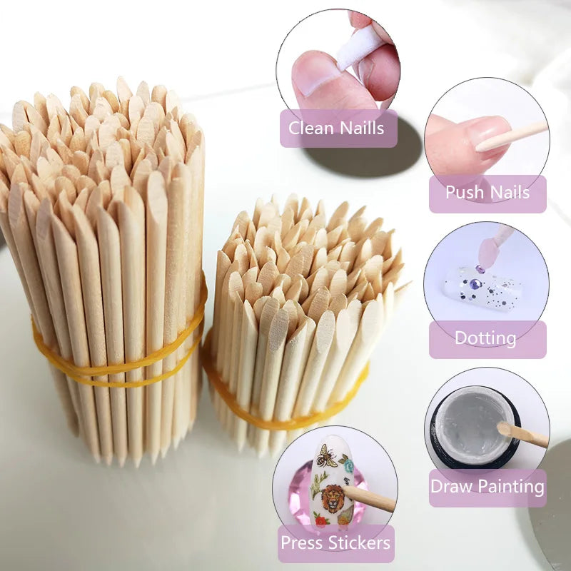 Wooden Cuticle Pusher Sticks by Lurayee, 7.5 to 15cm Length Options for Nail Art Detailing, Rhinestone Placement and Manicure Sticker Application