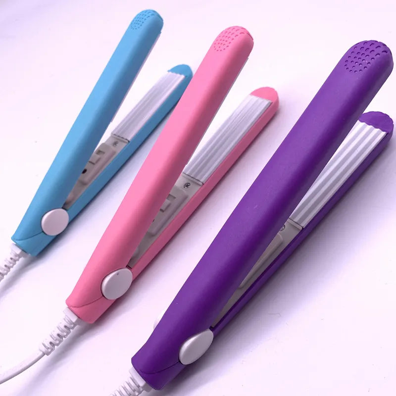 Mini Hair Crimper, Slim Lightweight Corrugated Styling Iron with Ceramic Components, On-Off Switch and Blue, Pink or Purple Colors with Regional Plug Options