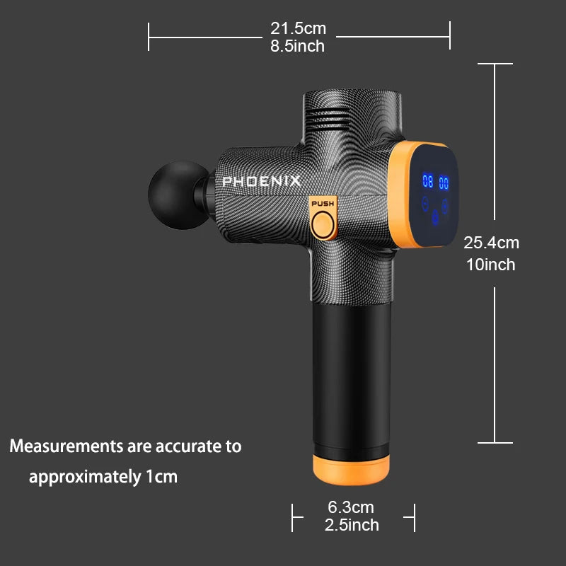 Rechargeable LCD Massage Gun Phoenix A2 with Four or Six Head Options, Adjustable Settings and Silicone Grip for Everyday Muscle Relaxation