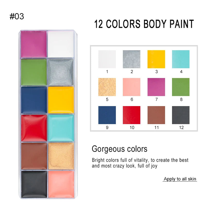 Oil Based SFX Face Paint and Makeup Kit Options with 42g or 96g Paint Labels, Brush Set Choices and Scar Wax References for Halloween and Stage Costumes