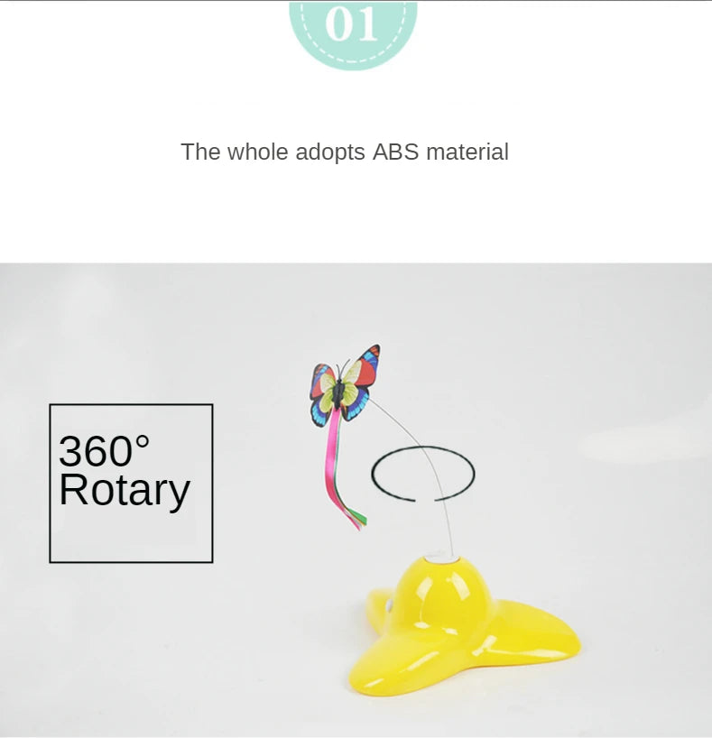 Automatic Butterfly Cat Toy with Rotating Flutter Teaser, AA Battery-Powered Indoor Pet Play Toy in White, Green or Yellow with Butterfly Option