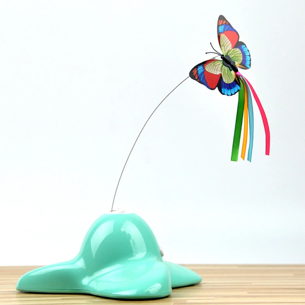 Automatic Butterfly Cat Toy with Rotating Flutter Teaser, AA Battery-Powered Indoor Pet Play Toy in White, Green or Yellow with Butterfly Option