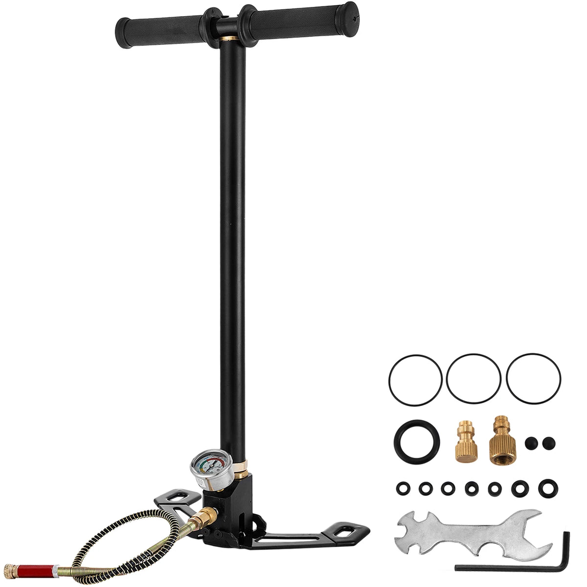 PCP Hand Pump by SucceBuy, Three-Stage Manual Air Pump with Listed 4500 PSI Rating, Pressure Gauge and Oil-Moisture Filter in Silver or Black Selections