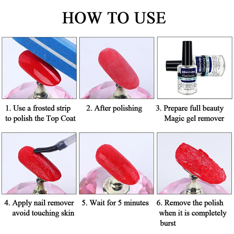 Gel Nail Polish Remover with Listed 15ml Bottle Size, Magic Remover Reference and Single or Two-Piece Selection Labels for Adult Manicure Removal