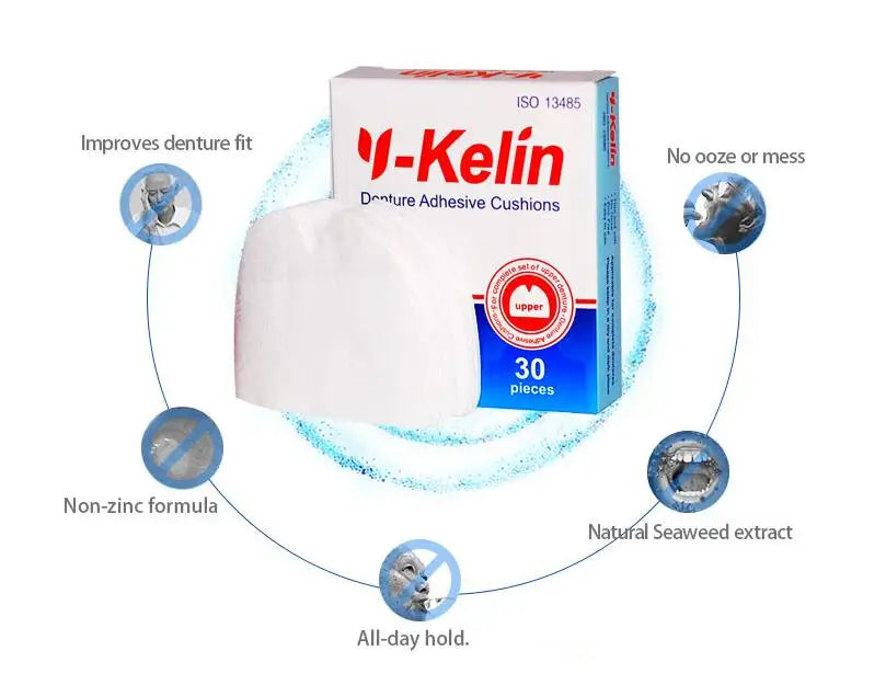 Denture Adhesive Cushion Pads by Y-Kelin, Listed Zinc-Free Strip Format with Upper or Lower Options in 1, 3 and 5-Pack Selections for Adult Denture Care