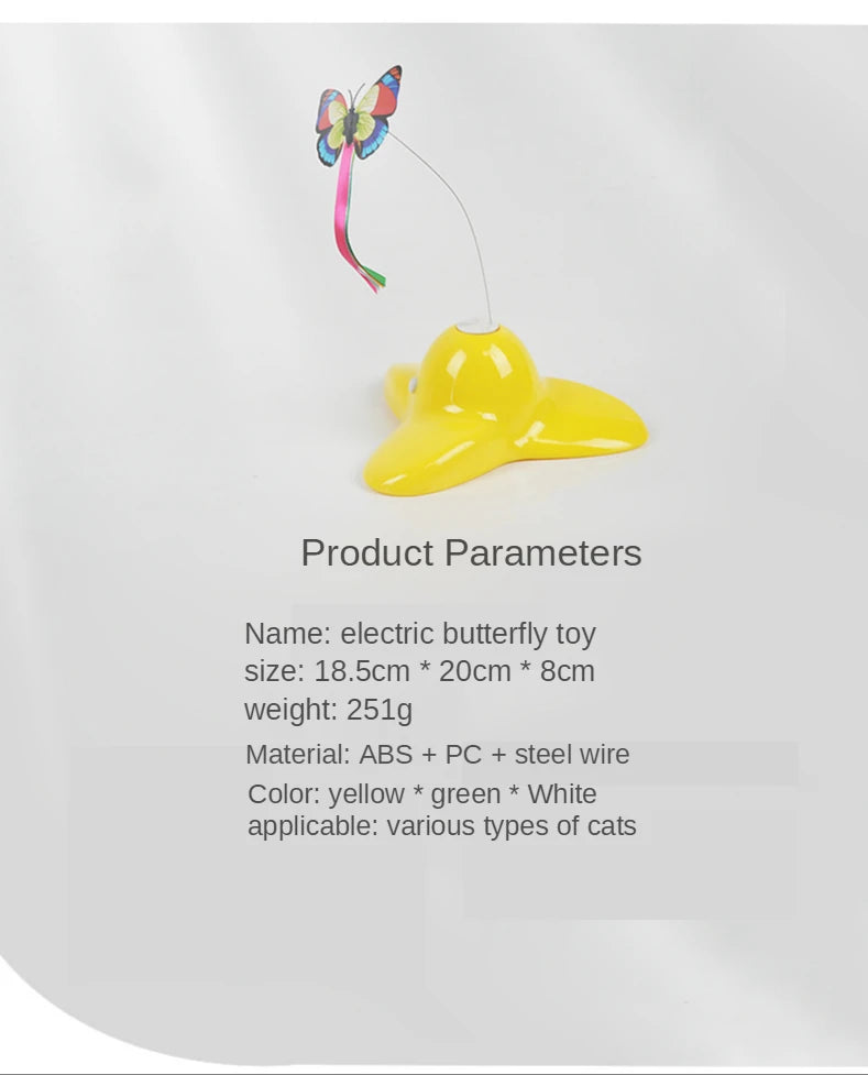 Automatic Butterfly Cat Toy with Rotating Flutter Teaser, AA Battery-Powered Indoor Pet Play Toy in White, Green or Yellow with Butterfly Option