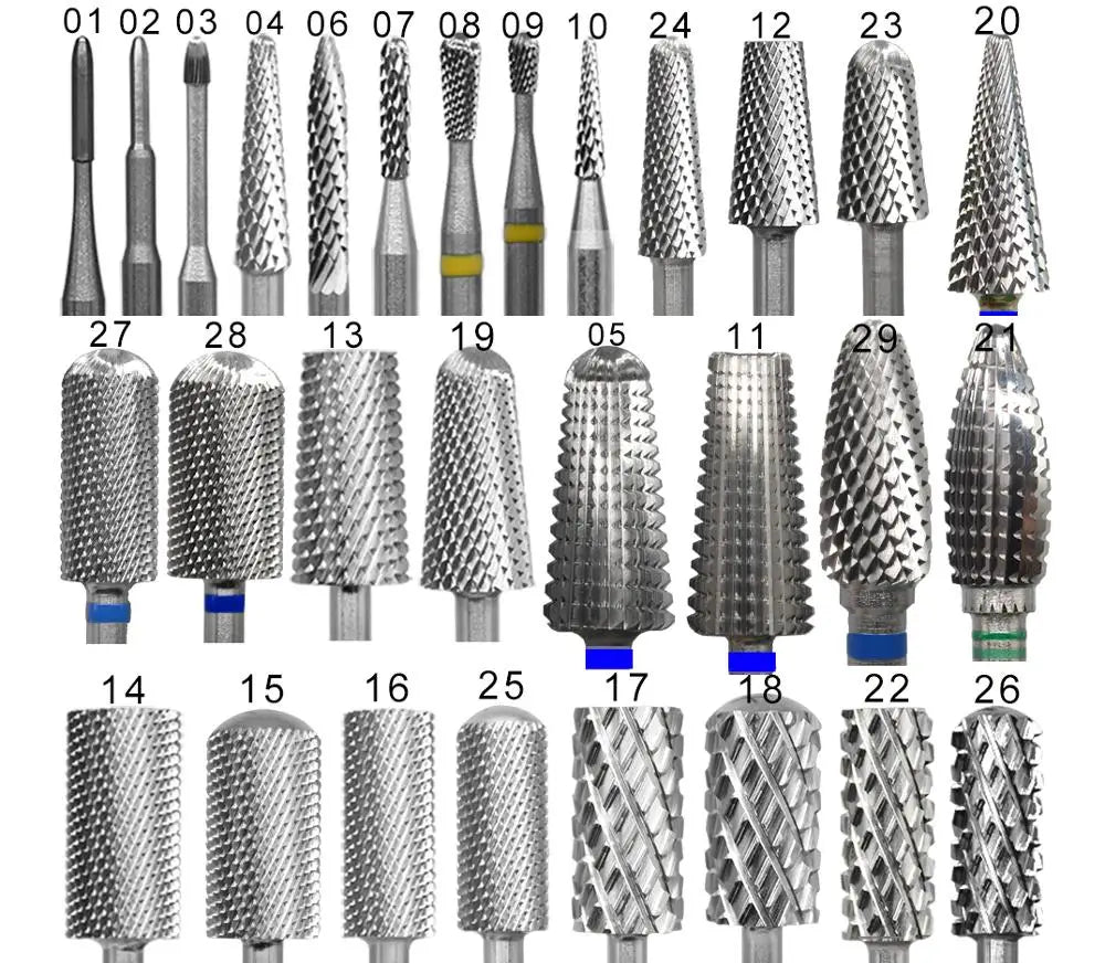 Carbide Barrel Nail Drill Bits by RolinStar with Numbered and 5-in-1 Grade Option Labels, Milling Accessories for Professional Manicure and Pedicure Tools