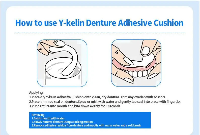 Denture Adhesive Cushion Pads by Y-Kelin, Listed Zinc-Free Strip Format with Upper or Lower Options in 1, 3 and 5-Pack Selections for Adult Denture Care