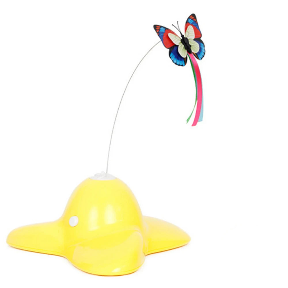 Automatic Butterfly Cat Toy with Rotating Flutter Teaser, AA Battery-Powered Indoor Pet Play Toy in White, Green or Yellow with Butterfly Option