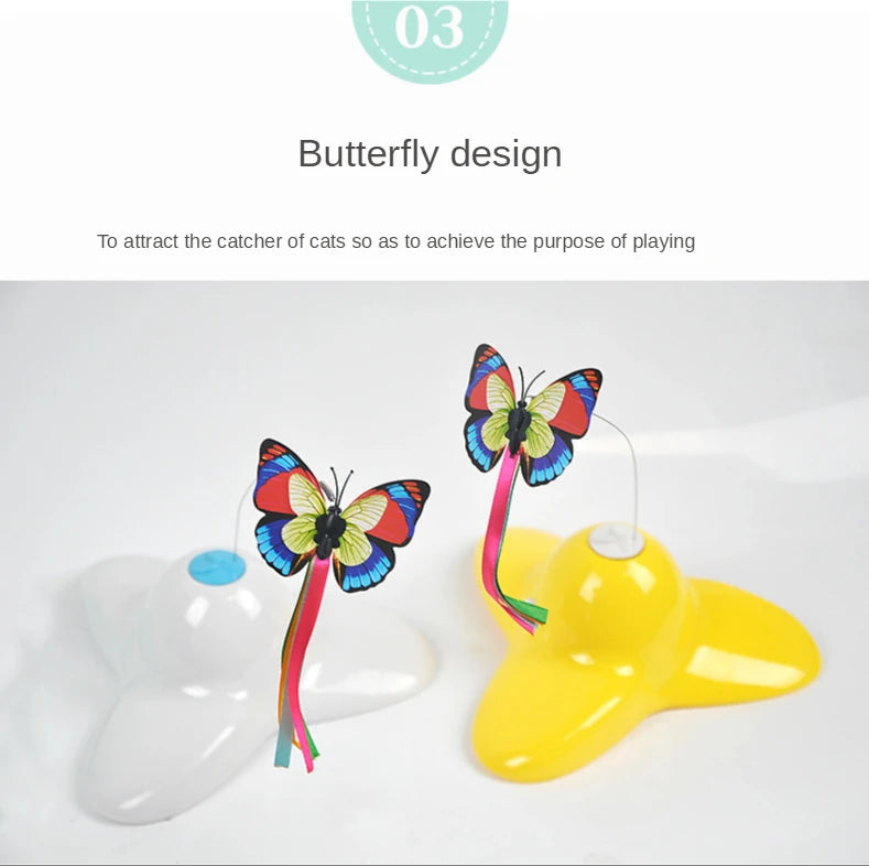 Automatic Butterfly Cat Toy with Rotating Flutter Teaser, AA Battery-Powered Indoor Pet Play Toy in White, Green or Yellow with Butterfly Option