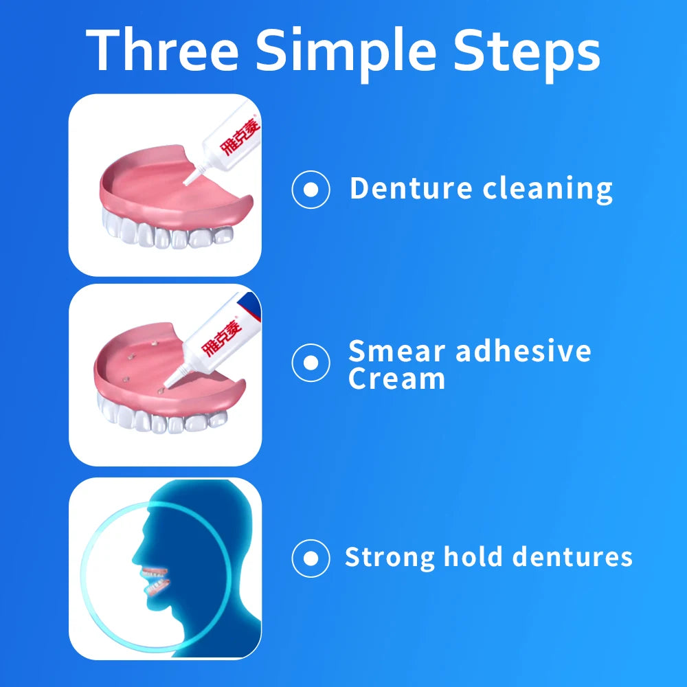 Denture Adhesive Cream Three-Pack by Y-Kelin, Three 40g Tubes with Listed Minty Taste and Non-Zinc Formula for Label-Guided Full and Partial Denture Care