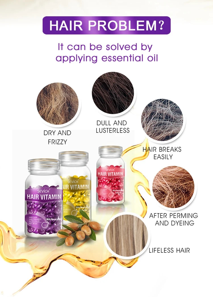 Hair Oil Capsules by Sevich for Cosmetic Conditioning, Softness and Shine, Nine Hair Care Option Labels for At-Home Grooming Routines
