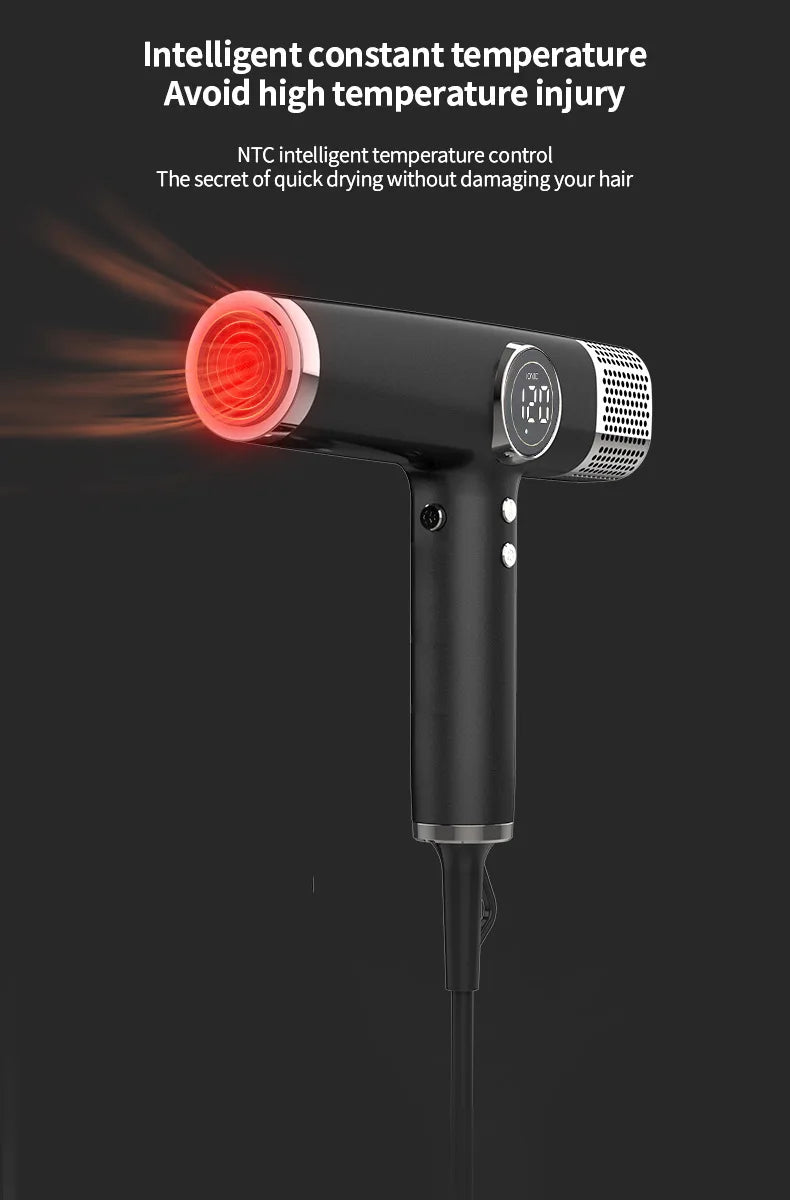 Ionic Hair Dryer with 110000 RPM Brushless Motor, Black High-Speed Blow Dryer with Thermo-Control and Low-Noise Design for Home Use, US or EU Plug