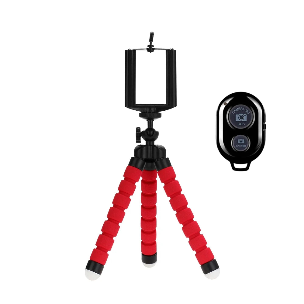 Mini Phone Tripod with Flexible Legs, Rubberized Rings and Removable Camera Link, Blue, Black or Red with Selected Remote Options for Tabletop Photography