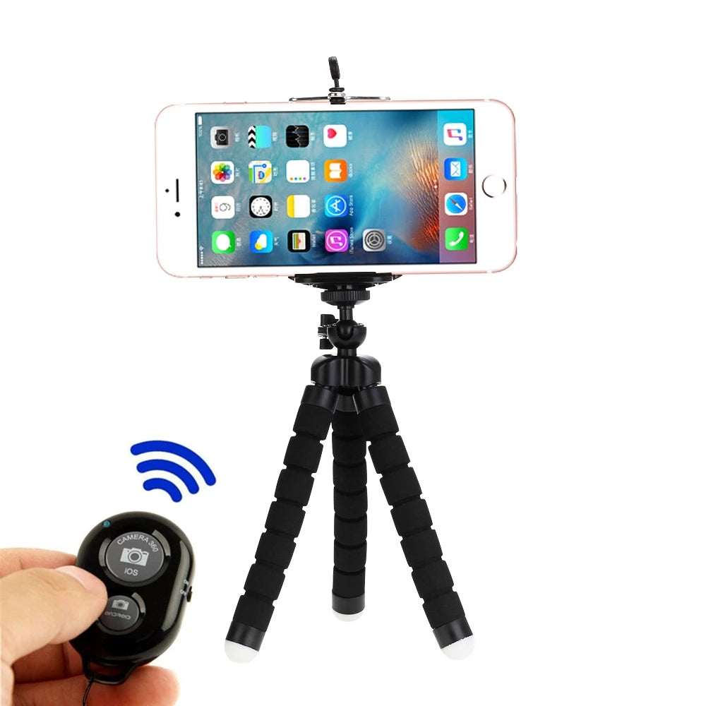 Mini Phone Tripod with Flexible Legs, Rubberized Rings and Removable Camera Link, Blue, Black or Red with Selected Remote Options for Tabletop Photography