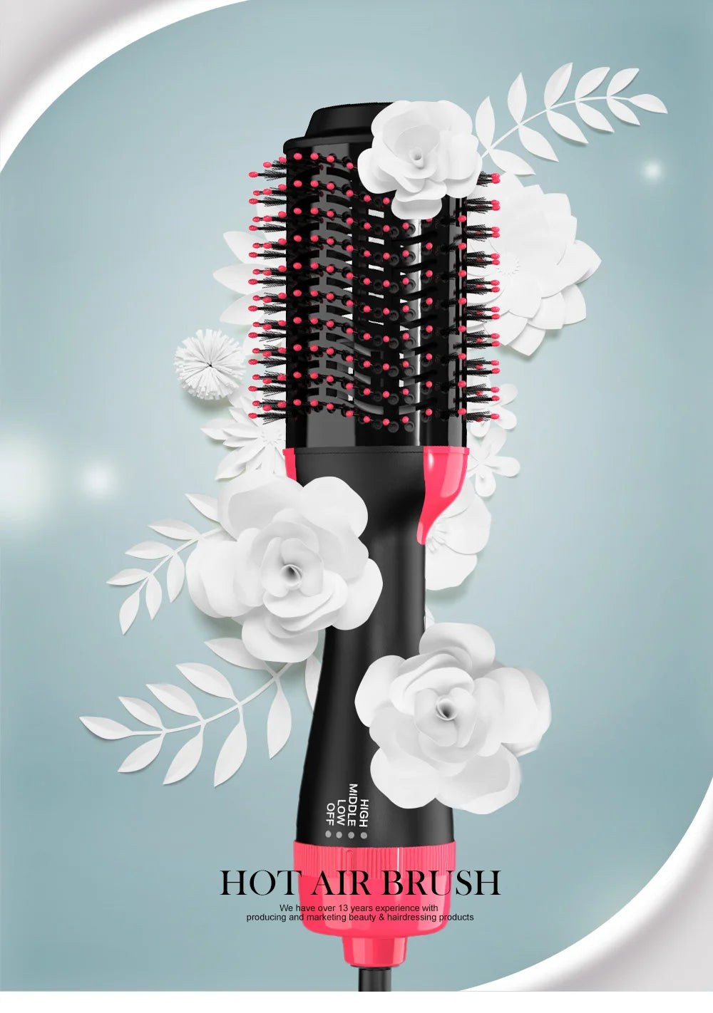 Oval Hair Dryer Brush by LISAPRO, Red 1000W Ionic Hot Air Volumizer with Three Heat Settings, Dial Control and 2.5m Swivel Cord for At-Home Blowouts