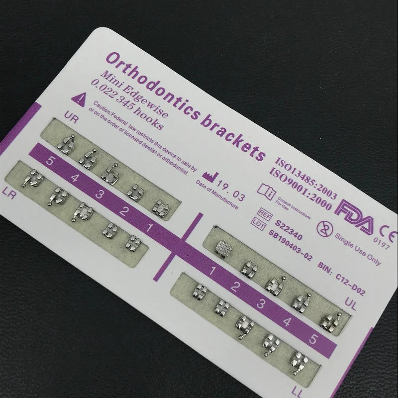 Dental Braces Brackets, 200-Piece Metal Orthodontic Supply in 10 Packs with Roth, MBT and Edgewise Model Options and Listed 022 Slot for Professional Use