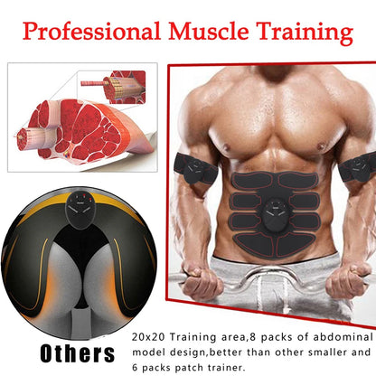 EMS Muscle Stimulator with Six Modes and Push-Button Controls, Black AAA Battery-Powered Fitness Pad in 6 pack ABS, 8 pack ABS or HipTrainer Options