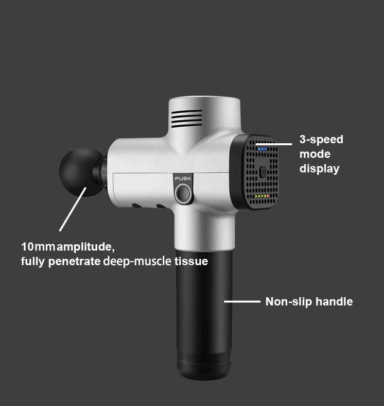 Phoenix A2 LCD Massage Gun with Four or Six Attachment Options, Black or Silver-Labeled Handheld Massager and US or EU Plug Choices for Adult Relaxation