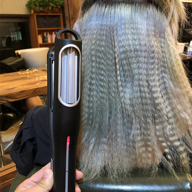 Corrugated Hair Styling Iron, Gold or Black Crimper with Ceramic Tourmaline Coating, PTC Heater and Five Listed Settings for Textured Looks