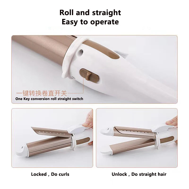 LCD Temperature-Control Curling Iron with Separate 9–38mm Ceramic Barrel Options or Pink and Golden Curl-Straight Combo Styles for Adult Hair Styling