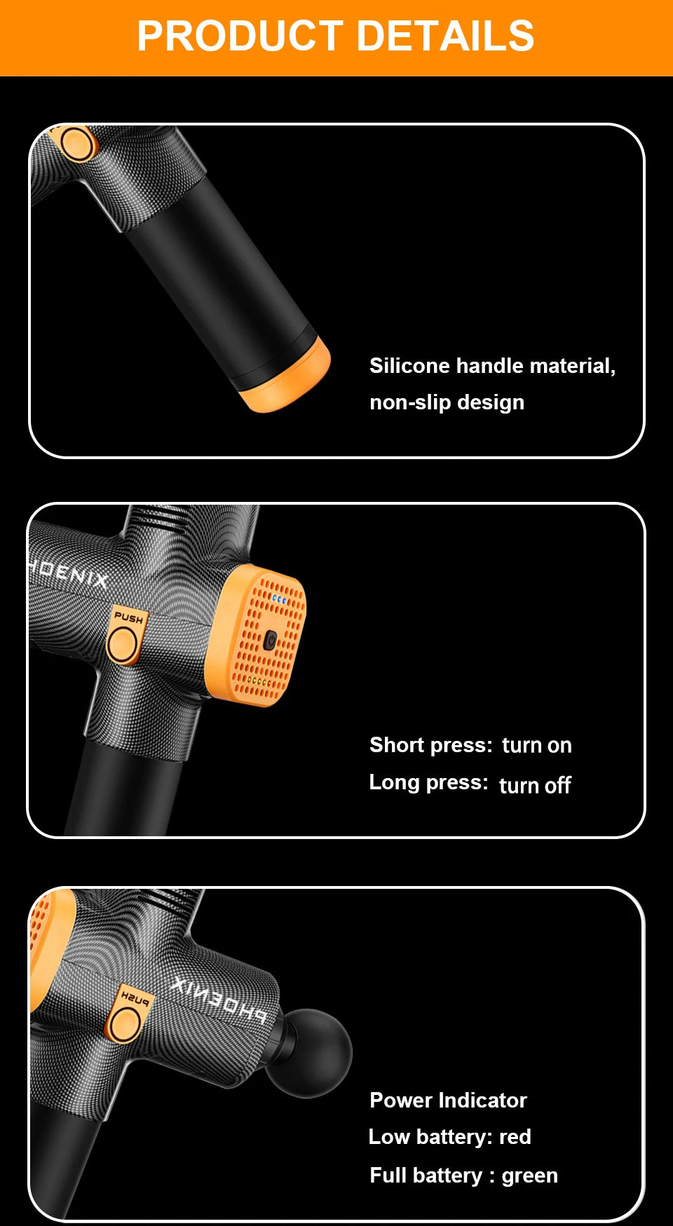 Rechargeable LCD Massage Gun Phoenix A2 with Four or Six Head Options, Adjustable Settings and Silicone Grip for Everyday Muscle Relaxation