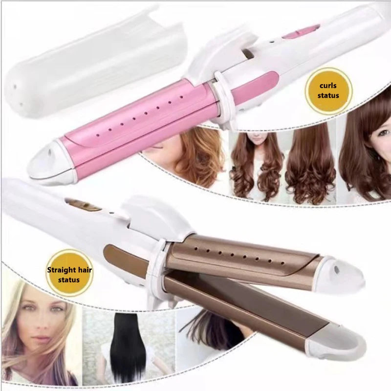 LCD Temperature-Control Curling Iron with Separate 9–38mm Ceramic Barrel Options or Pink and Golden Curl-Straight Combo Styles for Adult Hair Styling