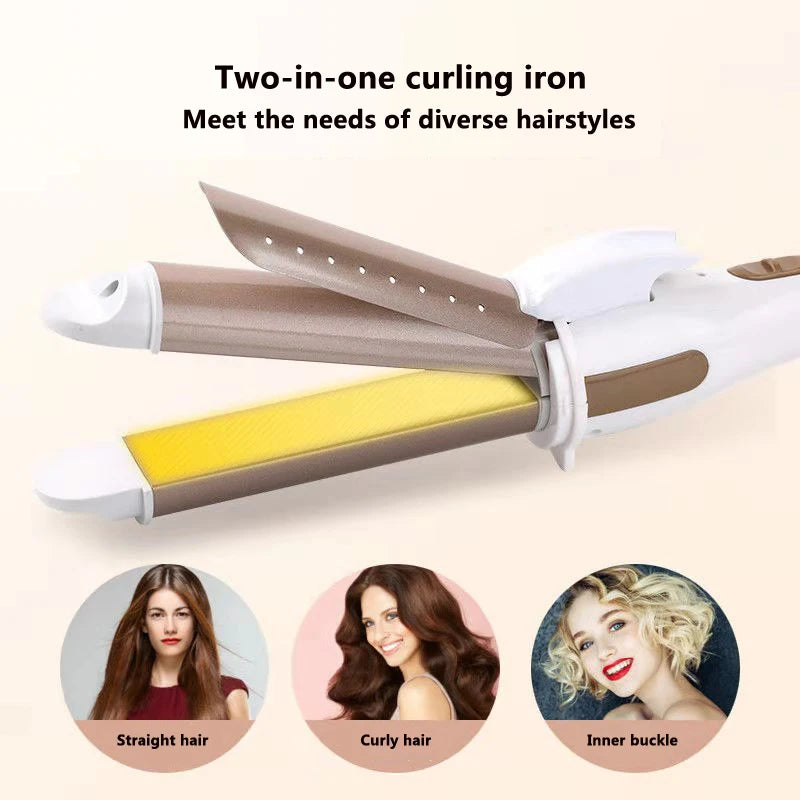 LCD Temperature-Control Curling Iron with Separate 9–38mm Ceramic Barrel Options or Pink and Golden Curl-Straight Combo Styles for Adult Hair Styling
