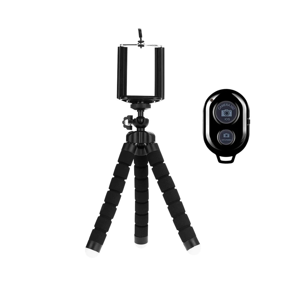 Mini Phone Tripod with Flexible Legs, Rubberized Rings and Removable Camera Link, Blue, Black or Red with Selected Remote Options for Tabletop Photography