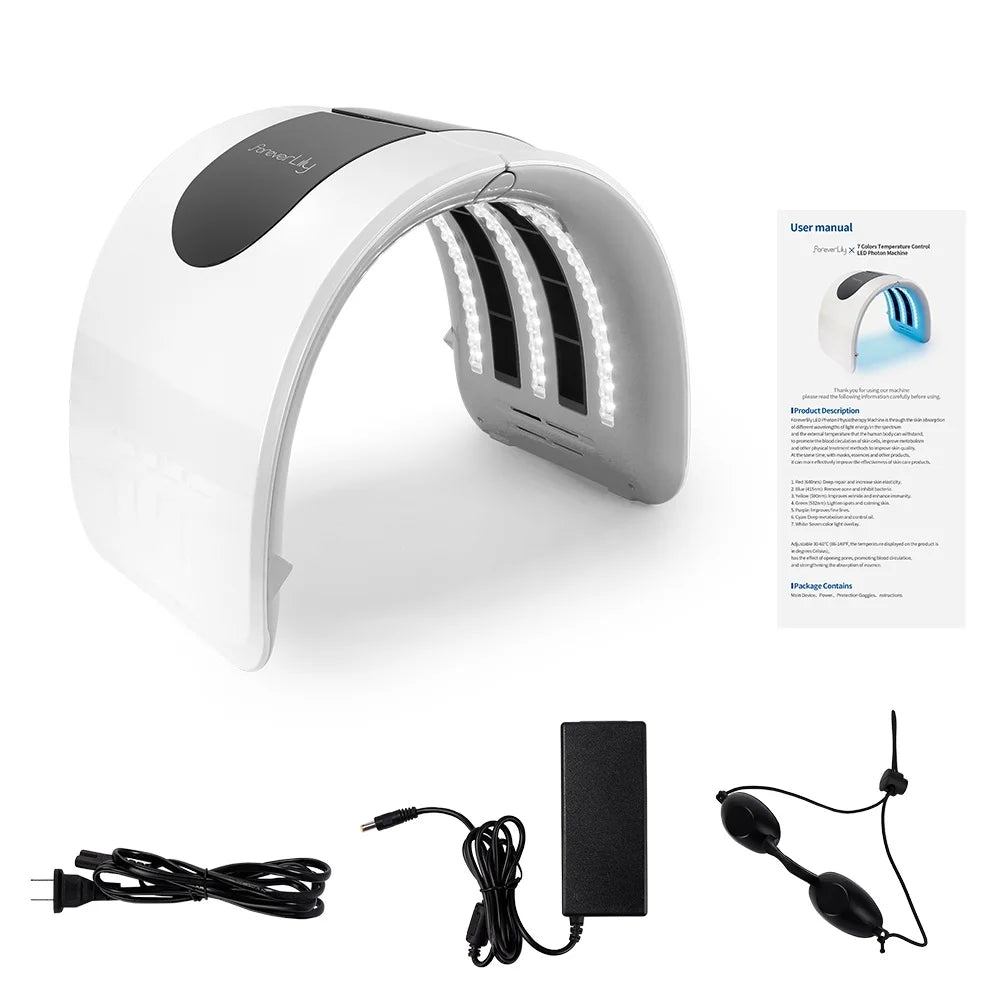 LED Beauty Light Machine with Foldable Face and Body Design, Seven Color and Heating Model References, Eye Protection and Regional Plug Options