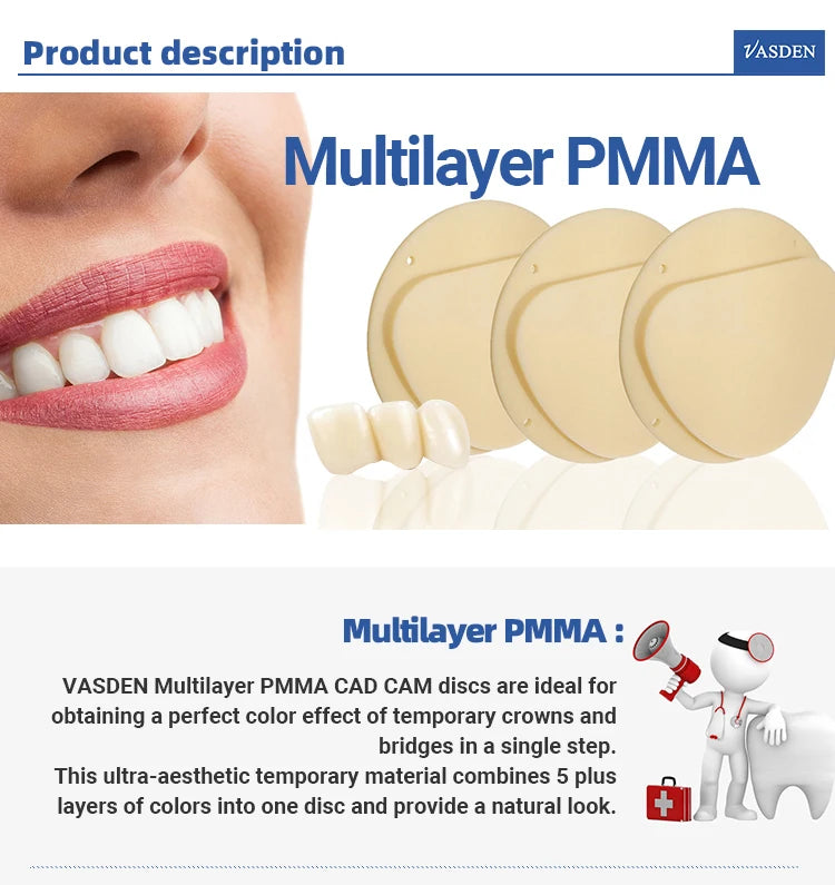 Clear PMMA Dental Milling Disc, Listed 98mm Single CAD CAM Resin Blank with Eight Thickness Options from 10 to 25mm for Professional Dental Laboratory Selection
